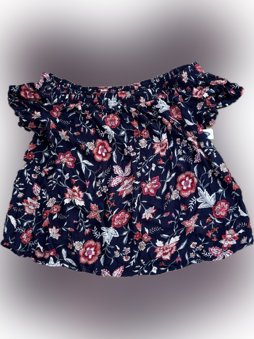 Old Navy Smocked Off Shoulder Top with Red & White Flowers